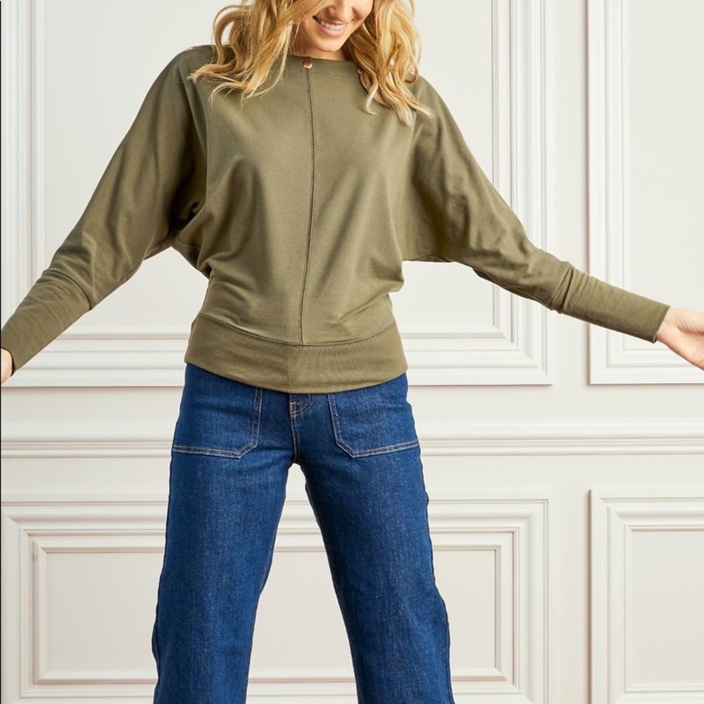 NWT olive green top with gold button detail
